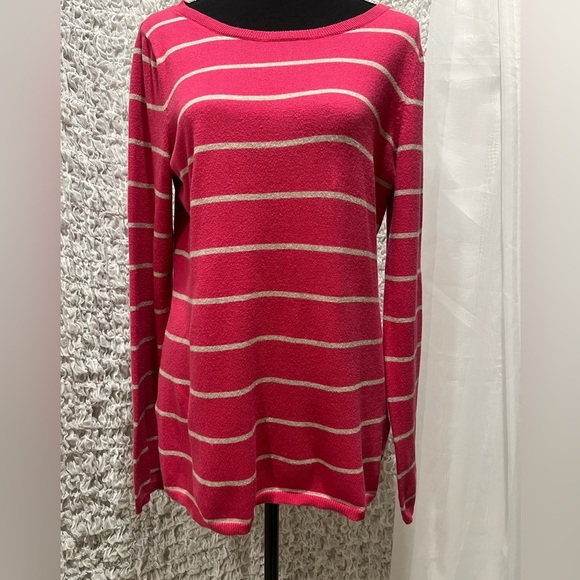 BANANA REPUBLIC PINK AND GRAY STRIPE LONG SLEEVE T—SHIRT SIZE L - Picture 1 of 12